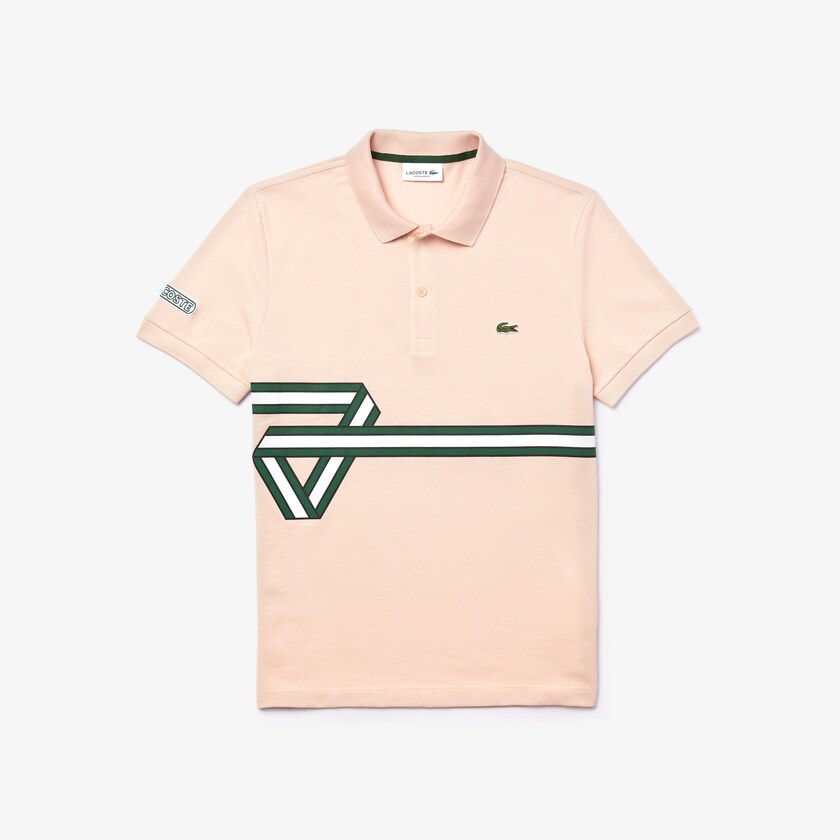 Camisas Lacoste Masculino Luz Rosa Stripe Print Polo ZA0-39063D8