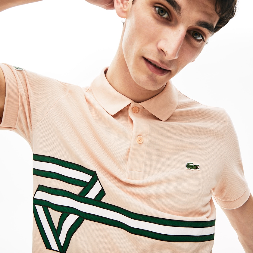 Camisas Lacoste Masculino Luz Rosa Stripe Print Polo ZA0-39063D8