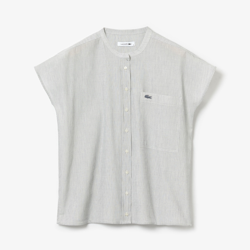 Camisas Lacoste Feminino Branco Azul Marinho Azuis Striped Linen And Cotton Blend IJ7-79267R6