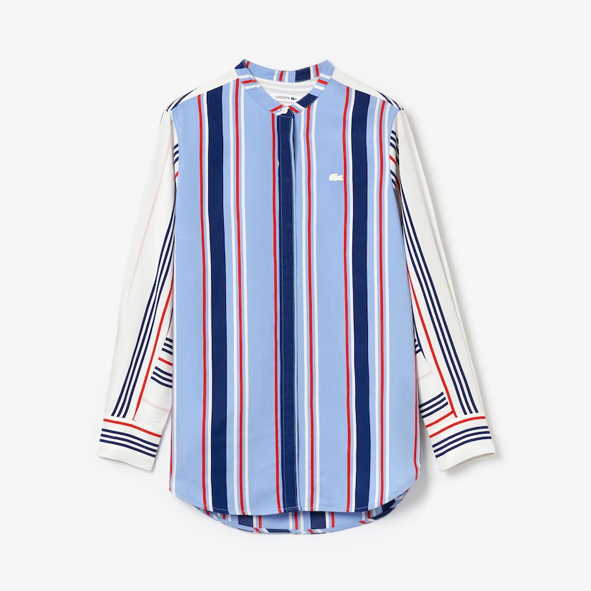 Camisas Lacoste Feminino Roxo Branco Azul Marinho Azuis Vermelhas Striped Long Flowing OE5-43684W5
