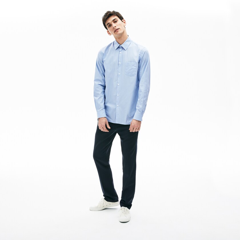 Camisas Lacoste Masculino Luz Azuis Branco Textured Cotton BY6-45024S2
