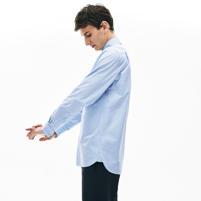 Camisas Lacoste Masculino Luz Azuis Branco Textured Cotton BY6-45024S2