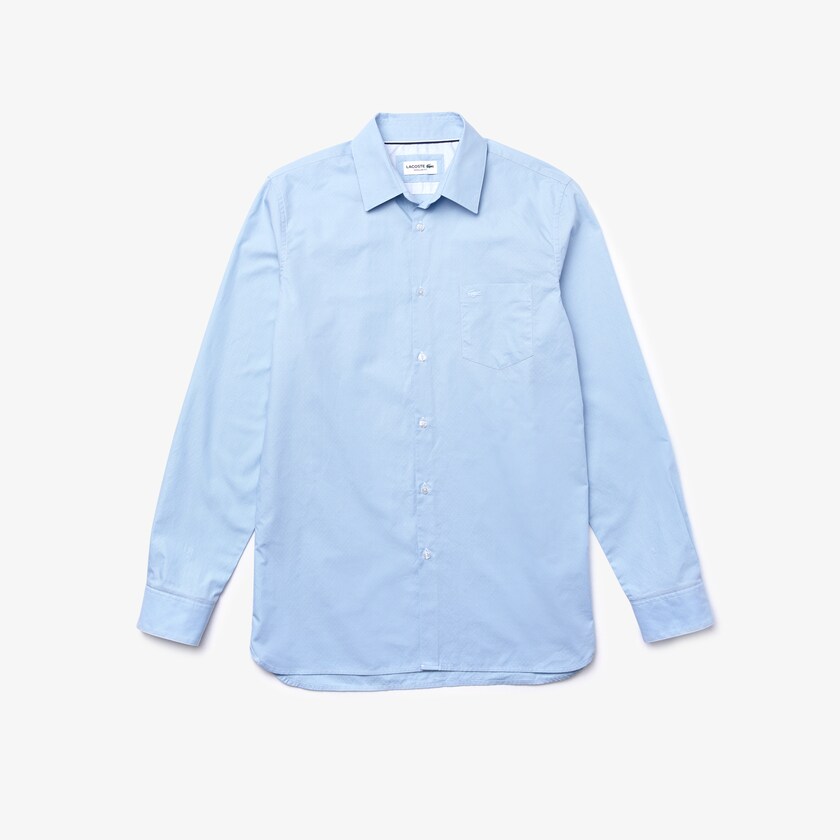 Camisas Lacoste Masculino Luz Azuis Branco Textured Cotton BY6-45024S2