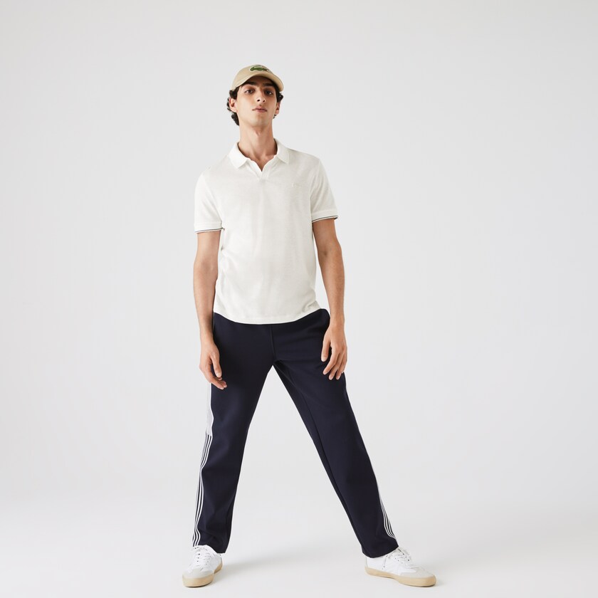 Camisas Lacoste Masculino Branco Pretas Tunisian Collar Linen And Cotton Regular Fit Polo CZ1-74257R3