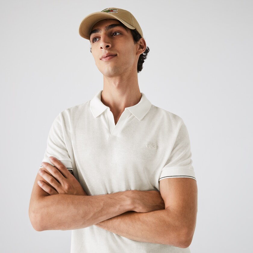 Camisas Lacoste Masculino Branco Pretas Tunisian Collar Linen And Cotton Regular Fit Polo CZ1-74257R3