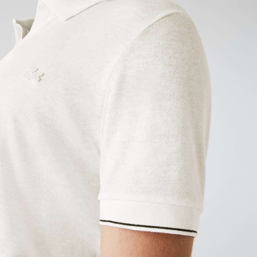 Camisas Lacoste Masculino Branco Pretas Tunisian Collar Linen And Cotton Regular Fit Polo CZ1-74257R3