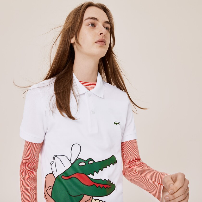 Camisas Lacoste Masculino Branco Amarelas x Jean-Michel Tixier Print Classic Fit Polo ZO2-77117L1