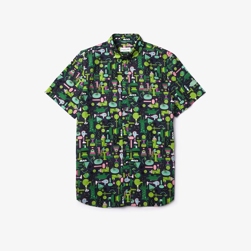 Camisas Lacoste Feminino Azul Marinho Azuis Branco x Jeremyville Regular Fit Cotton MU2-81148F7