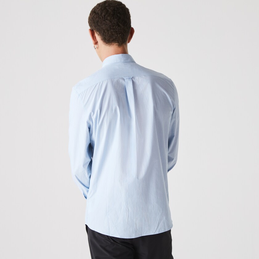 Camisas Lacoste Masculino Azuis Branco x National Geographic Regular Fit Striped Cotton GF2-91319X3