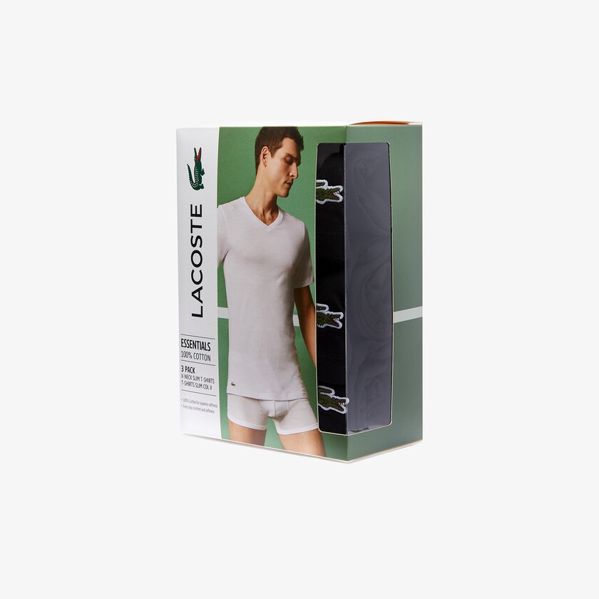 Camiseta Lacoste Masculino Pretas 3 Pack of Plains HS9-38003I9