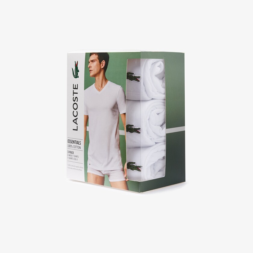 Camiseta Lacoste Masculino Branco 3 Pack of Plains DI8-10071G2