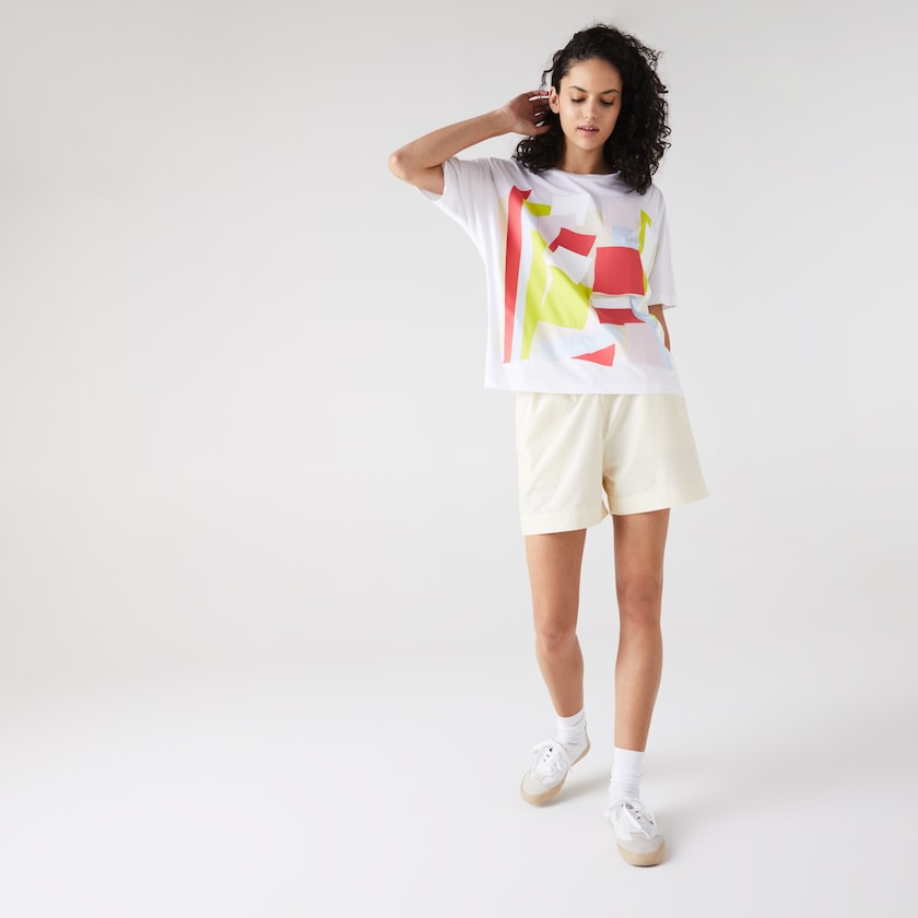Camiseta Lacoste Feminino Branco Art-Print Cotton EP4-26692Y8