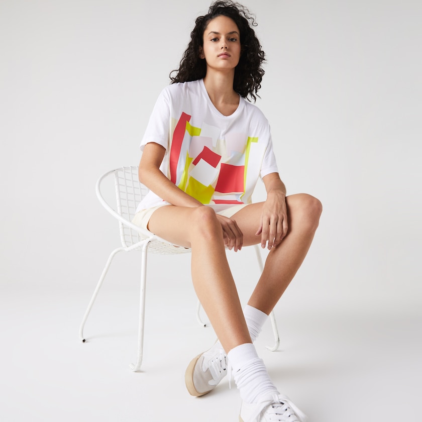 Camiseta Lacoste Feminino Branco Art-Print Cotton EP4-26692Y8