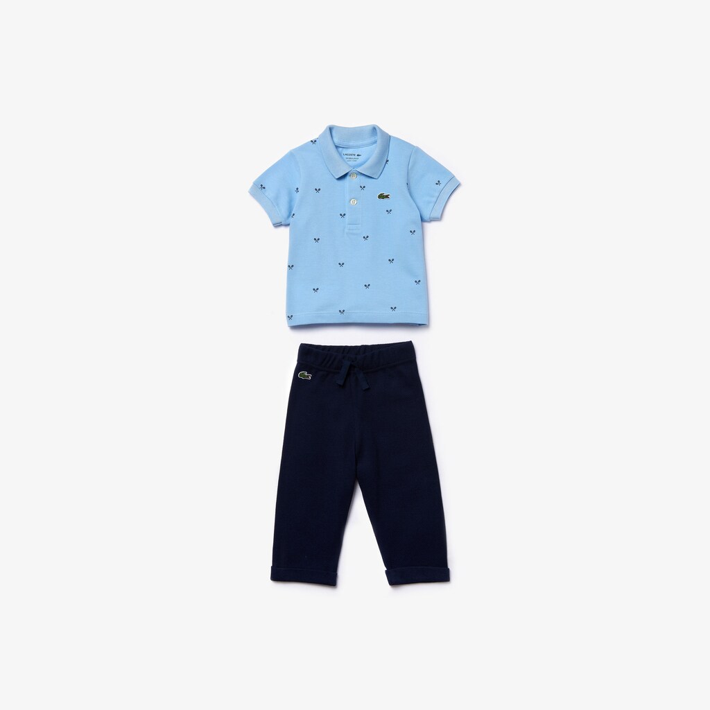 Camiseta Lacoste Criança Luz Azuis Azul Marinho Azuis Baby Rattle And Cotton Piqué Pajama Box Set AA6-38053O4