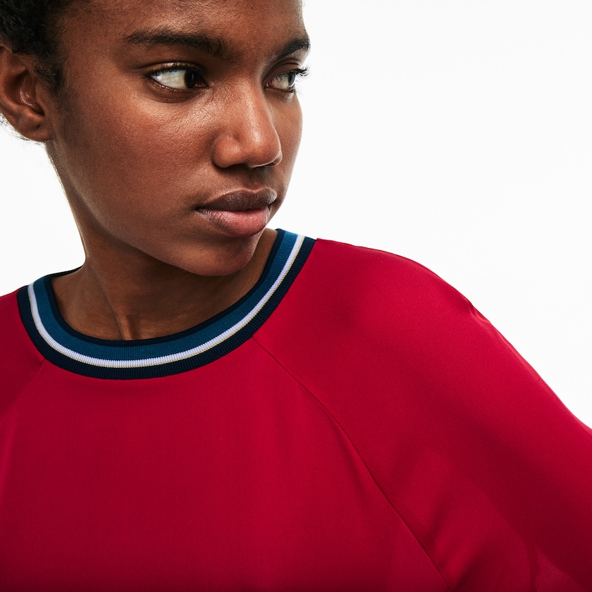 Camiseta Lacoste Feminino Vermelhas Contrast Accents Silk Crepe Top MP0-49564R8