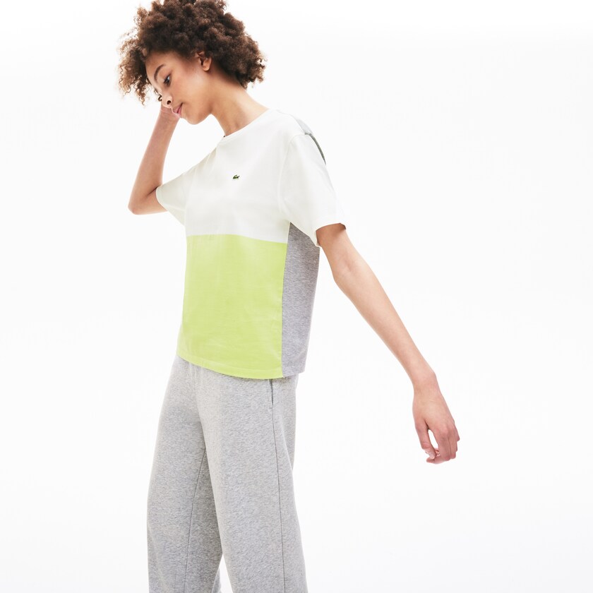 Camiseta Lacoste Feminino Amarelas Branco Cinzentas Cotton Color-Block FI3-81538F3
