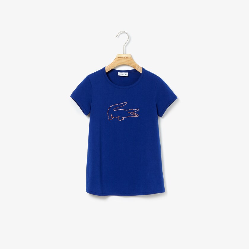 Camiseta Lacoste Criança Azul Marinho Azuis Crew Neck Jersey NP5-71117Z7