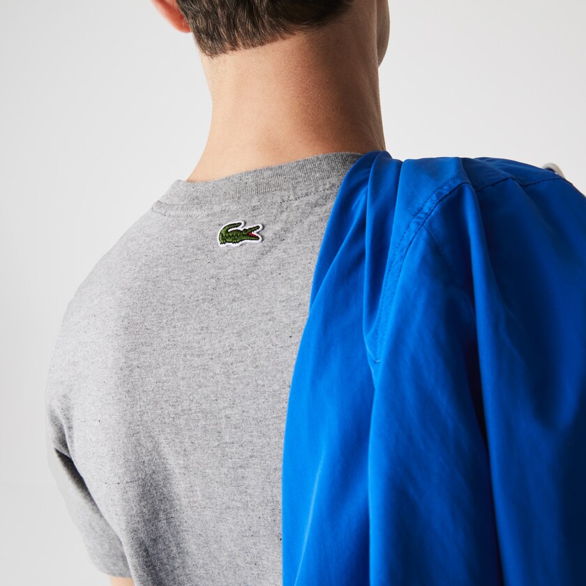 Camiseta Lacoste Masculino Cinzentas Vermelhas Crew Neck Landscape Print Cotton WH4-34393X9
