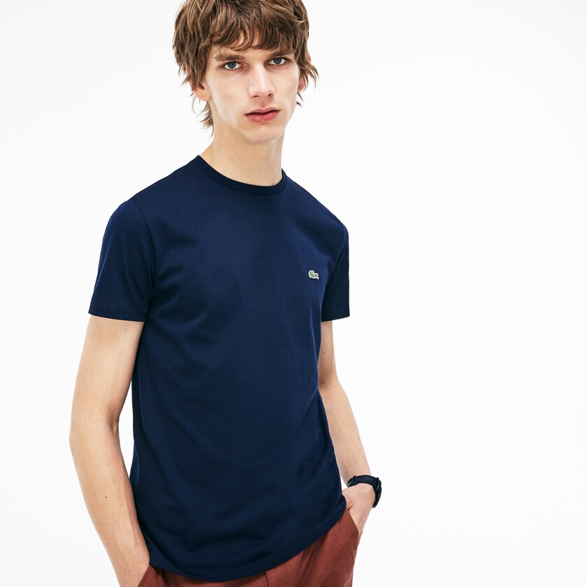 Camiseta Lacoste Masculino Azul Marinho Azuis Crew Neck Pima Cotton Jersey YV0-34513S9