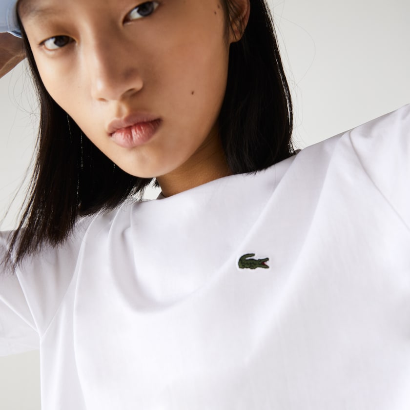 Camiseta Lacoste Feminino Branco Crew Neck Premium Cotton KD1-18521R0