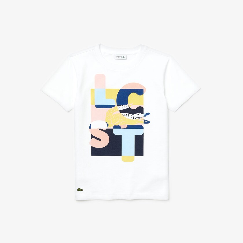 Camiseta Lacoste Criança Branco Crew Neck Print Cotton WN4-61866Q5