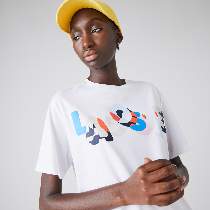 Camiseta Lacoste Feminino Branco Crew Neck Printed Soft Cotton SB3-85698D9