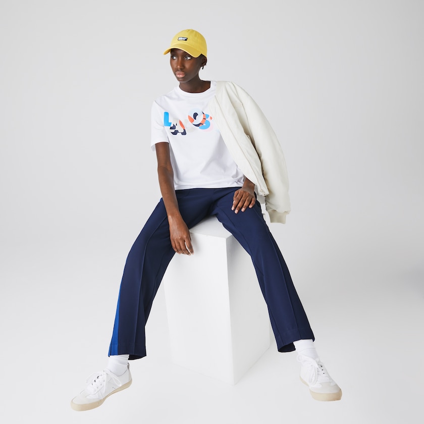 Camiseta Lacoste Feminino Branco Crew Neck Printed Soft Cotton SB3-85698D9