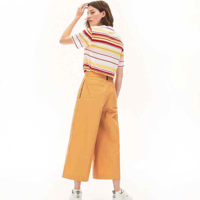 Camiseta Lacoste Feminino Branco Vermelhas Luz Rosa Amarelas Crew Neck Striped Cotton CQ8-51485R8