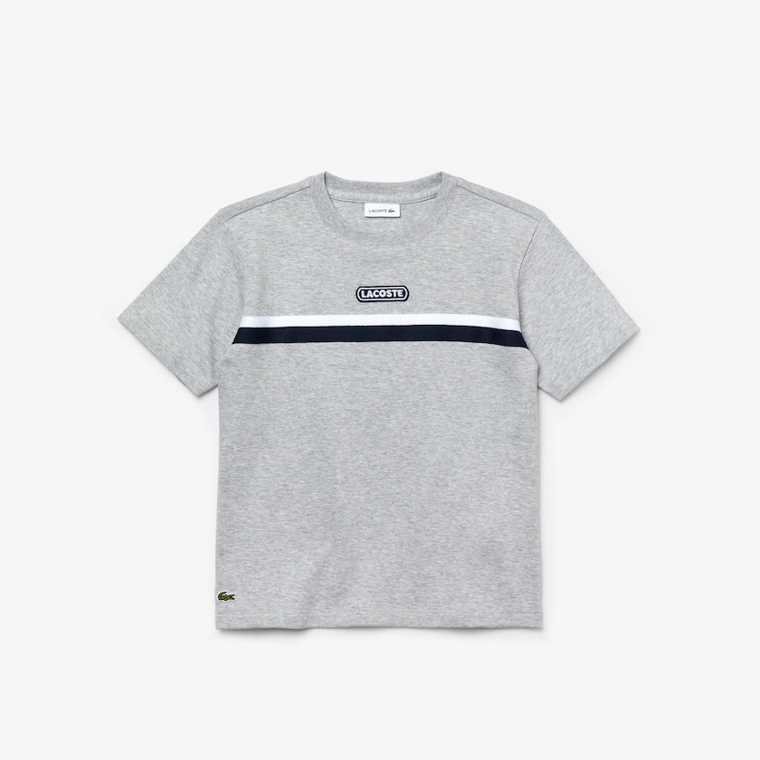 Camiseta Lacoste Criança Cinzentas Branco Azul Marinho Azuis Crew Neck Two-Tone Band Cotton CC4-87998Q4