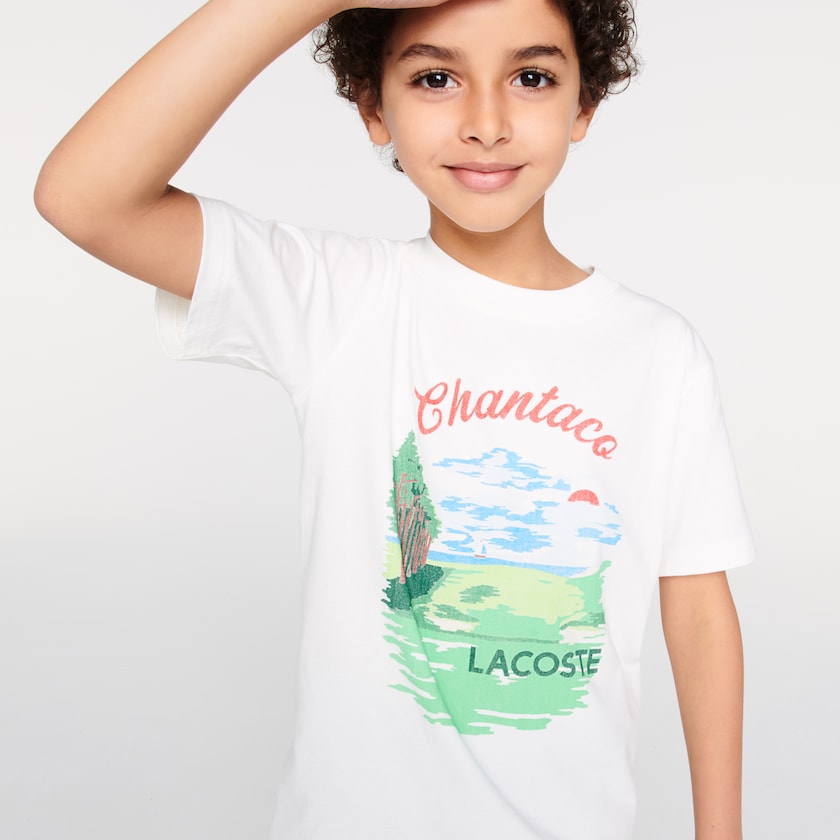 Camiseta Lacoste Criança Branco Crewneck Chantaco-Print Cotton XL7-38793K6