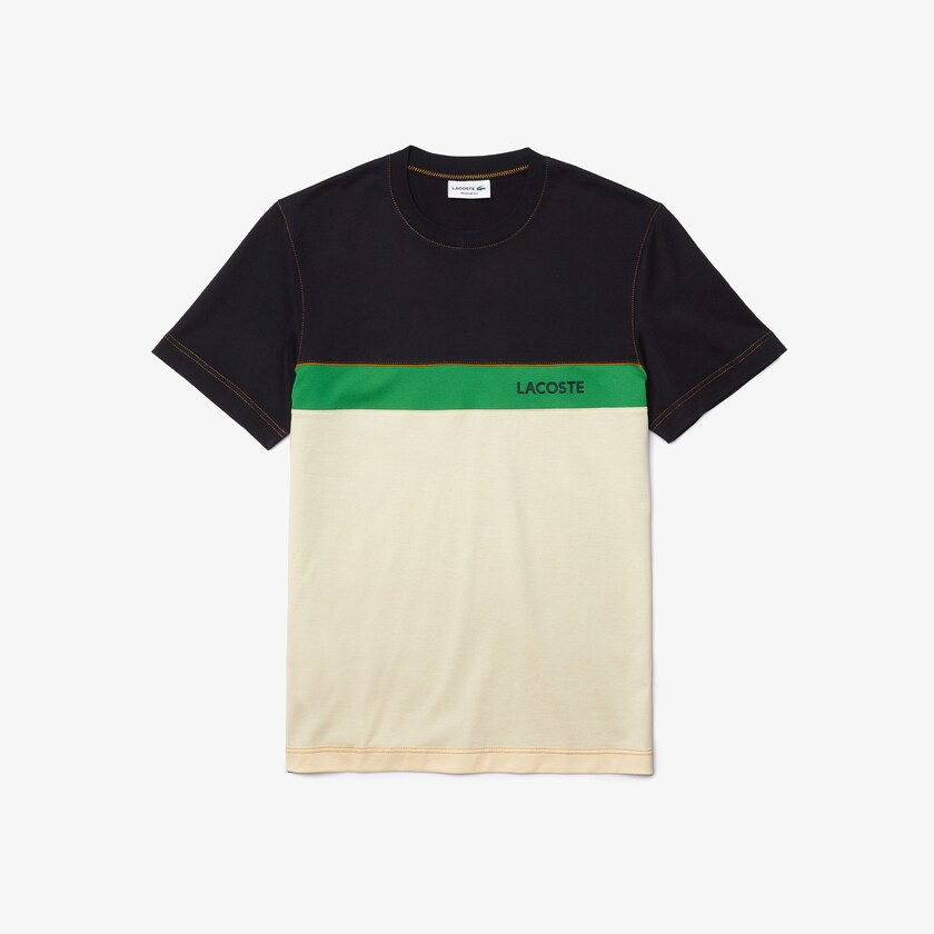 Camiseta Lacoste Masculino Azul Marinho Azuis Bege Verdes Crewneck Colorblock Cotton TF9-61896C7