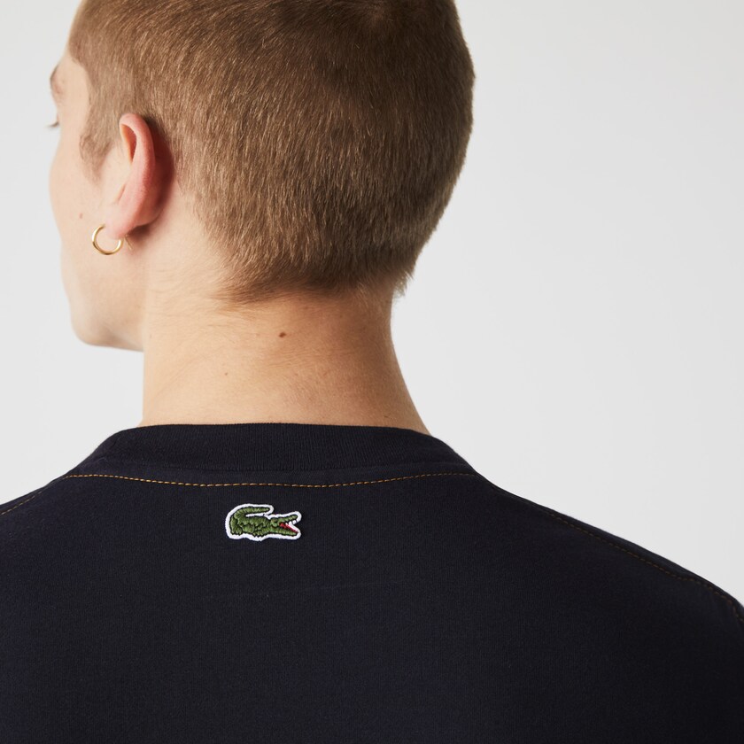 Camiseta Lacoste Masculino Azul Marinho Azuis Bege Verdes Crewneck Colorblock Cotton TF9-61896C7