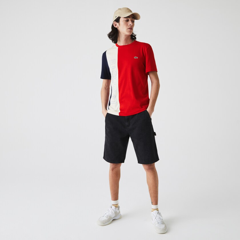 Camiseta Lacoste Masculino Vermelhas Bege Azul Marinho Azuis Crewneck Colorblock AM9-46574G0