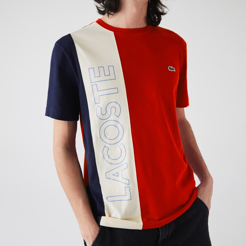 Camiseta Lacoste Masculino Vermelhas Bege Azul Marinho Azuis Crewneck Colorblock AM9-46574G0