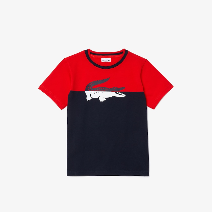 Camiseta Lacoste Criança Vermelhas Azul Marinho Azuis Crewneck Croc-Print Cotton UV2-48304K7