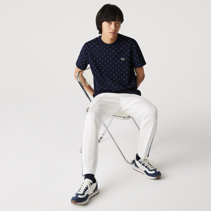 Camiseta Lacoste Masculino Azul Marinho Azuis Crewneck Polka Dotted Cotton GC3-46214B9