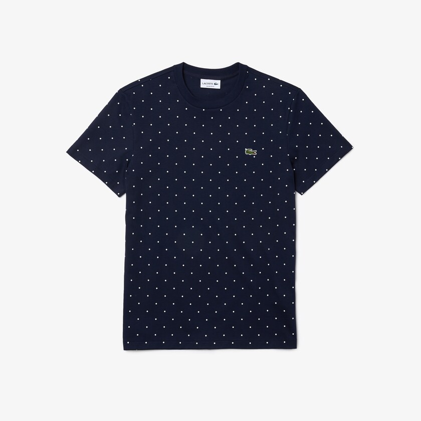 Camiseta Lacoste Masculino Azul Marinho Azuis Crewneck Polka Dotted Cotton GC3-46214B9