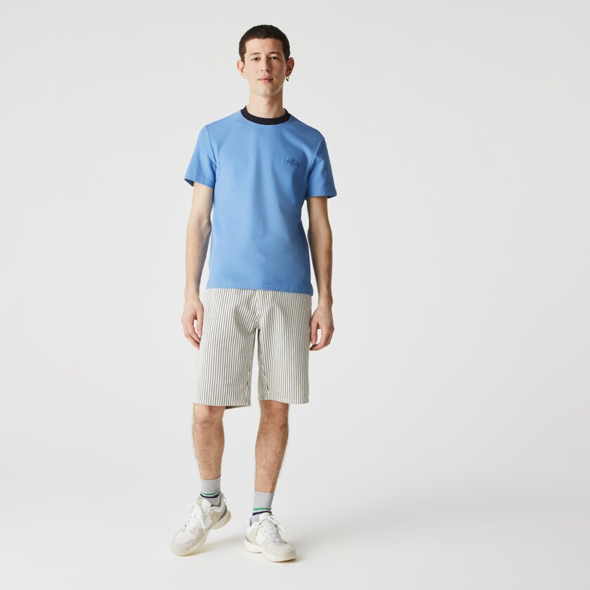 Camiseta Lacoste Masculino Azuis Azul Marinho Azuis Crewneck Relaxed Fit Textured Cotton GP5-84588X9