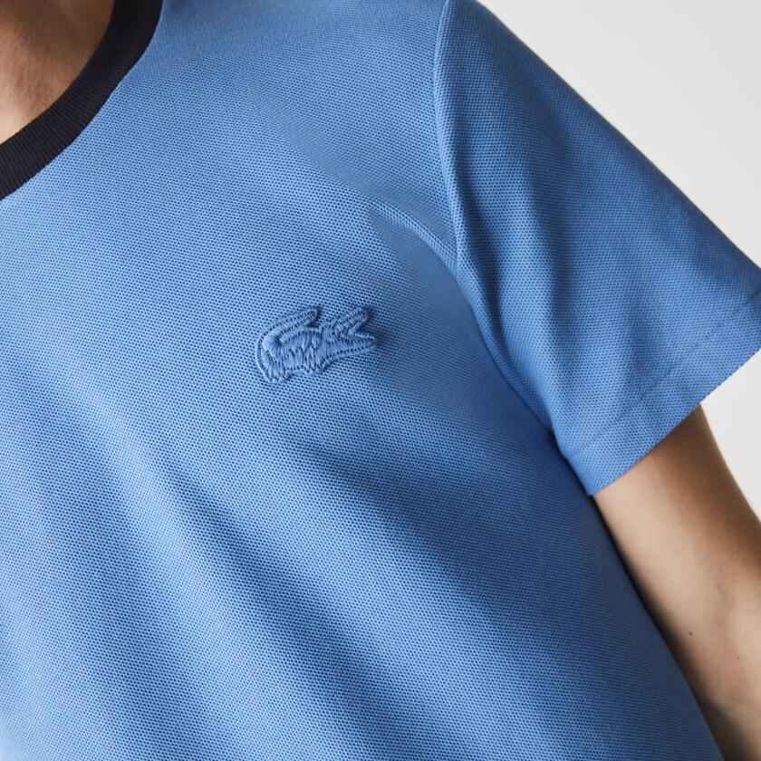 Camiseta Lacoste Masculino Azuis Azul Marinho Azuis Crewneck Relaxed Fit Textured Cotton GP5-84588X9