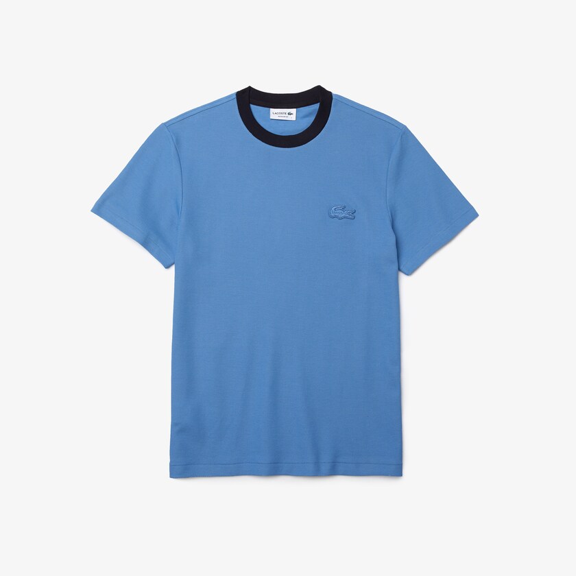 Camiseta Lacoste Masculino Azuis Azul Marinho Azuis Crewneck Relaxed Fit Textured Cotton GP5-84588X9
