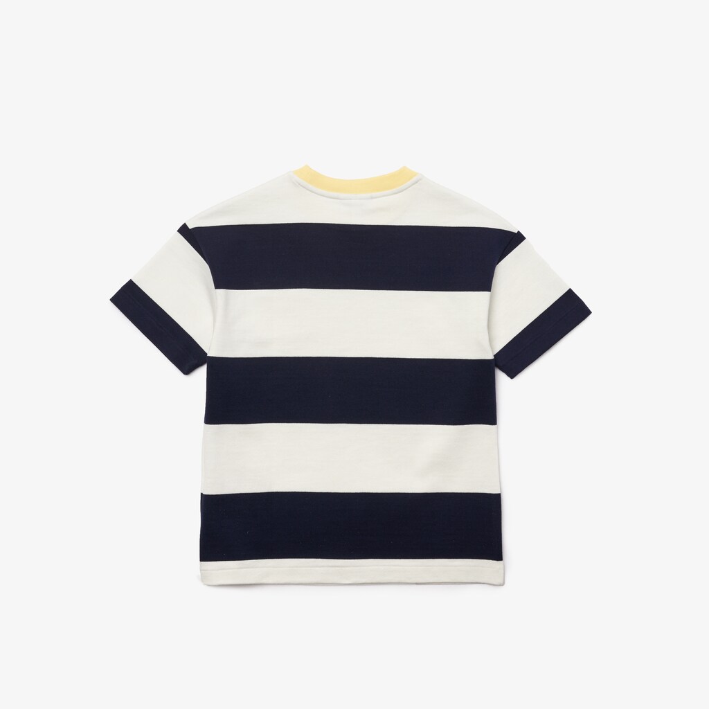 Camiseta Lacoste Criança Branco Azul Marinho Azuis Crewneck Rugby Striped Cotton IW5-54005D7