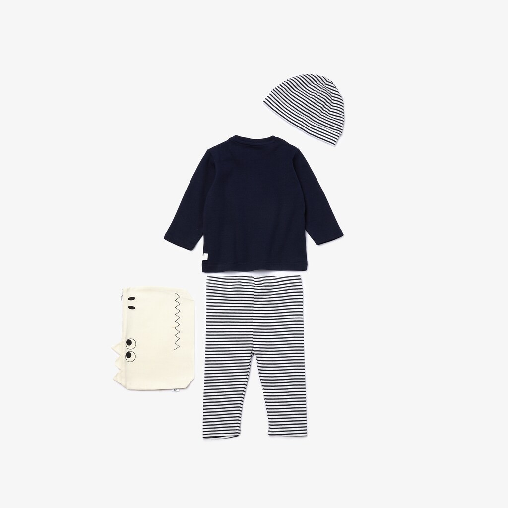 Camiseta Lacoste Criança Pretas Branco Croc Pouch Ribbed Cotton Pajama Set CH8-93819O0