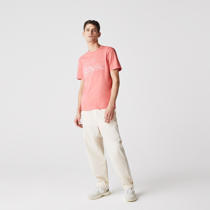 Camiseta Lacoste Masculino Rosa Crocodile-Embroidery Cotton DY5-21092Y7