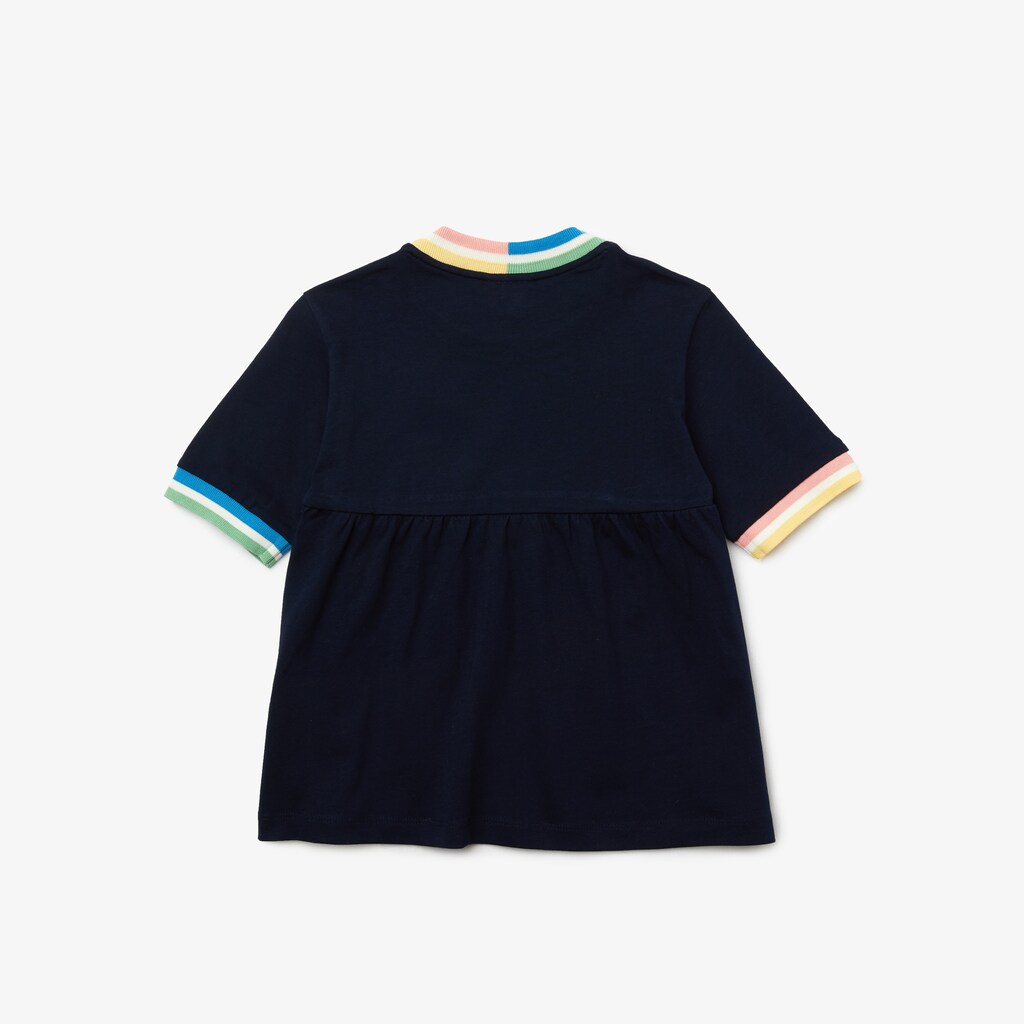 Camiseta Lacoste Criança Azul Marinho Azuis Branco Flounced Cotton QZ3-92779D3