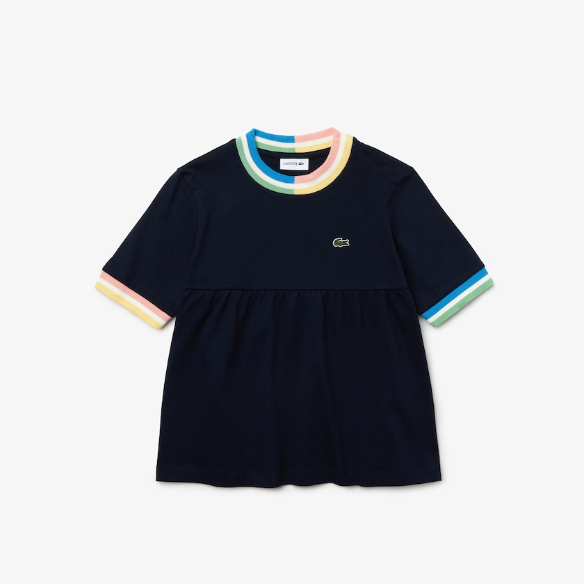 Camiseta Lacoste Criança Azul Marinho Azuis Branco Flounced Cotton QZ3-92779D3