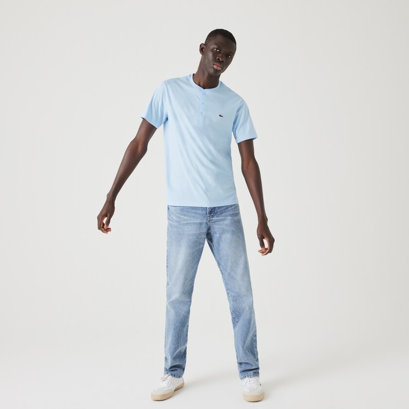 Camiseta Lacoste Masculino Azuis Henley Neck Pima Cotton Jersey DI8-84078B7