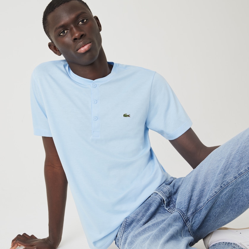 Camiseta Lacoste Masculino Azuis Henley Neck Pima Cotton Jersey DI8-84078B7