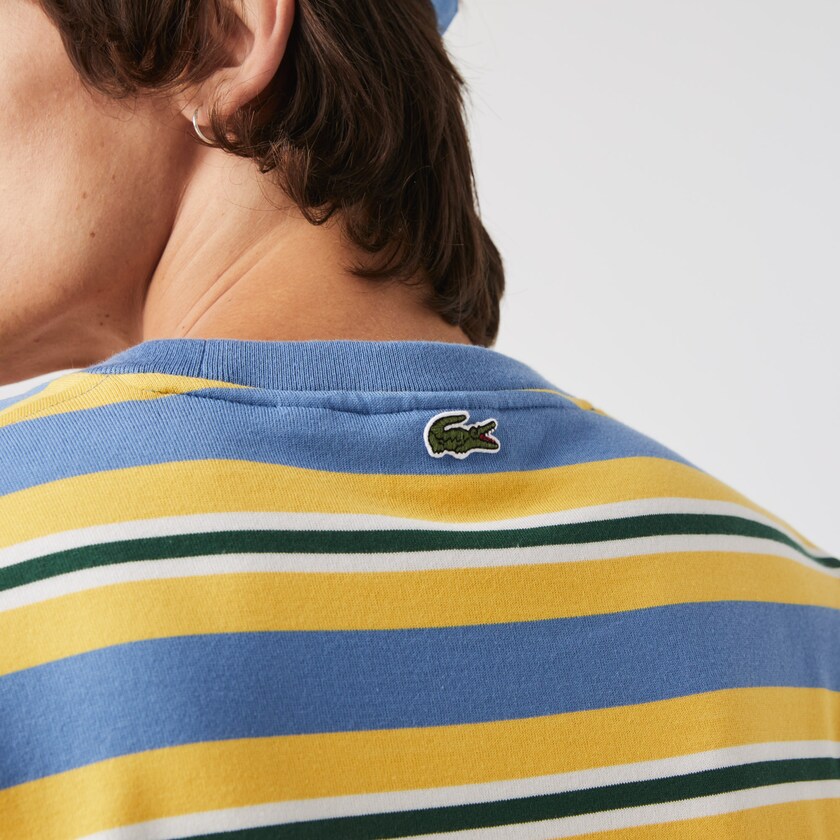 Camiseta Lacoste Masculino Azuis Amarelas Branco Verdes Heritage Relaxed Striped Cotton PZ6-85318G9