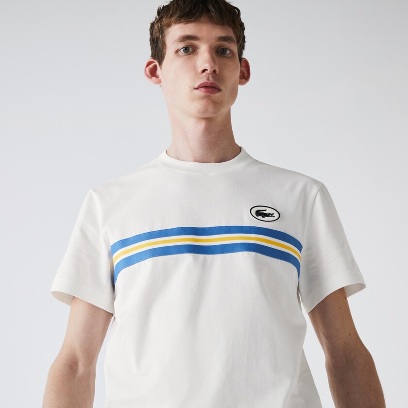 Camiseta Lacoste Masculino Branco Heritage Stripe Cotton QT3-05680O1