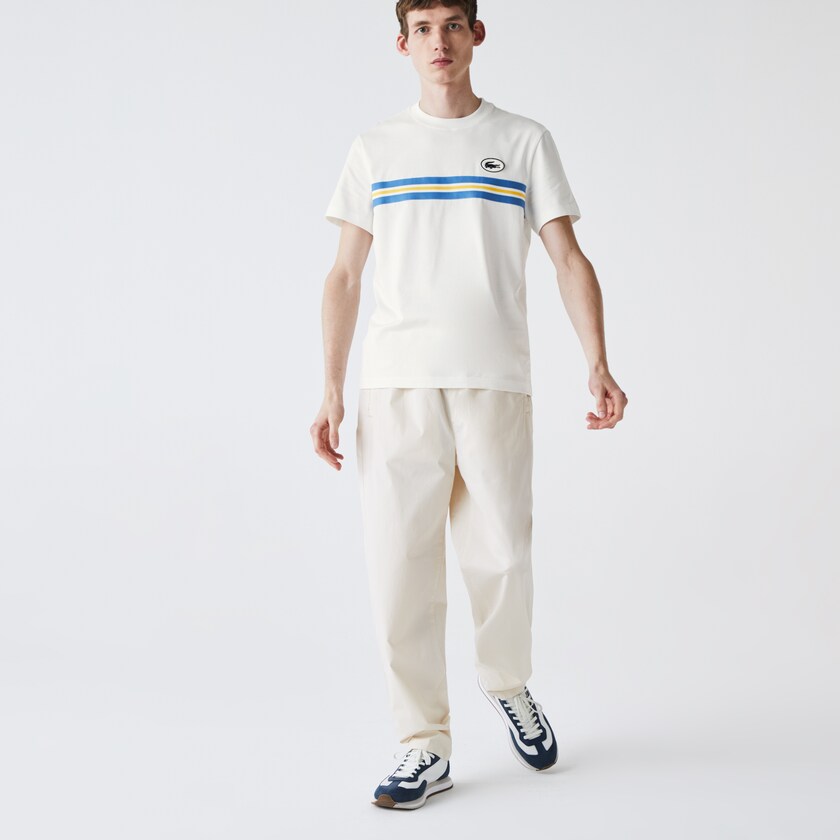 Camiseta Lacoste Masculino Branco Heritage Stripe Cotton QT3-05680O1